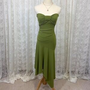 Vintage Y2K StudioY Green Strapless Fairy Midi‎ Dress Women's M Asymmetrical Hem